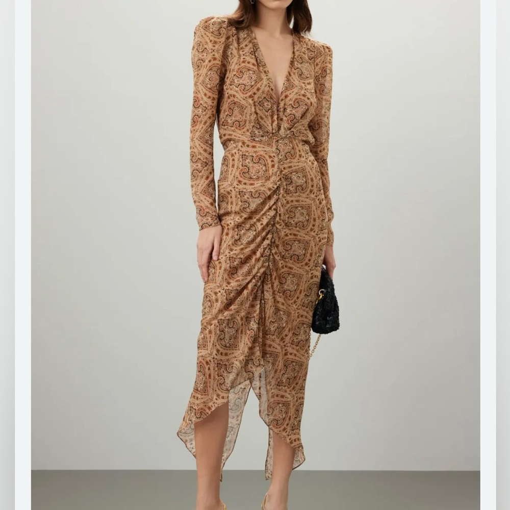 Ronny Kobo Astrid Silk Ruched Paisley Dress NWT - Picture 3 of 9